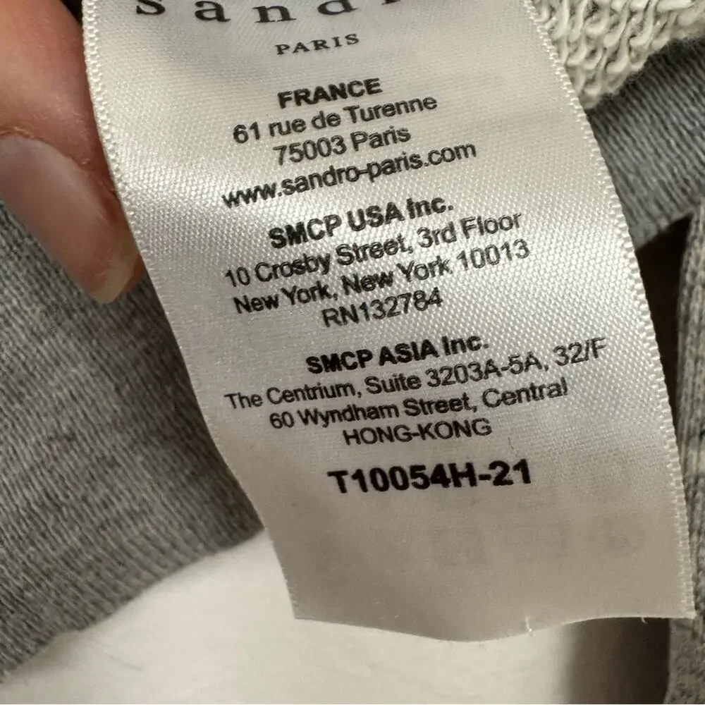 Sandro Paris Grey Red Lace Crew Neck Sweatshirt Womens S Preppy Casual Pullover - Picture 6 of 11